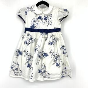 Unbranded Short Sleeve Fit & Flare Dress Baby Size 24Mos White Navy Blue Floral
